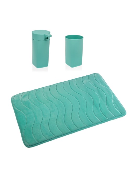 BADEZIMMERSPENDER-SET, GLAS UND BLAUER TEPPICH