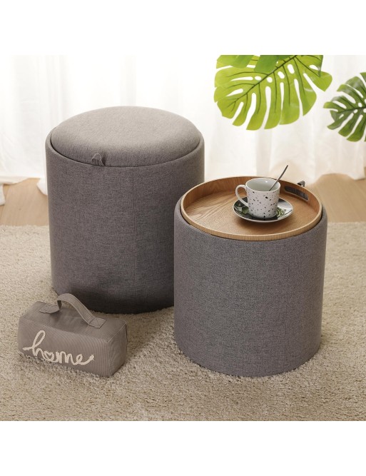 SET OF 2 POUFS WITH GREY TRAY OLIVER MODEL