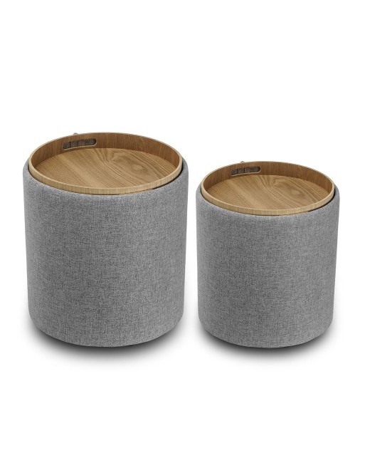 LOT DE 2 POUFS AVEC PLATEAU GRIS MODÈLE OLIVER