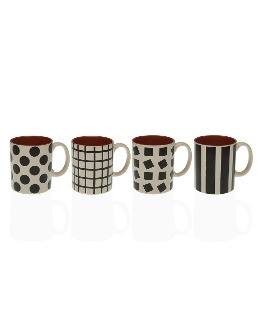 SET 4 MUGS PETIT-DÉJEUNER OU MUGS MODÈLE NOIR ET BLANC