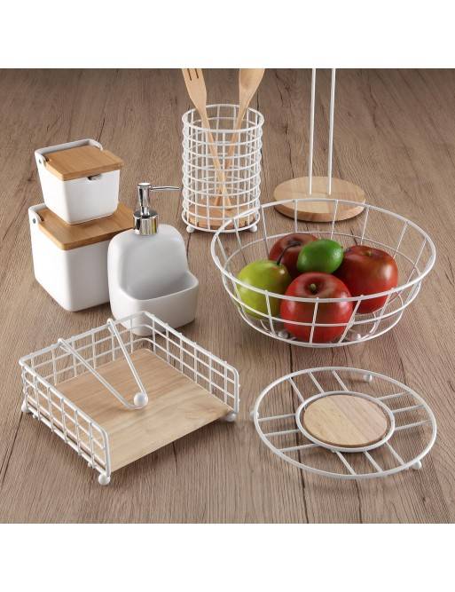 WHITE METAL KITCHEN UTENSIL HOLDER 17.5x12.5 CM WHITE METAL KITCHEN UTENSIL HOLDER 17.5x12.5 CM