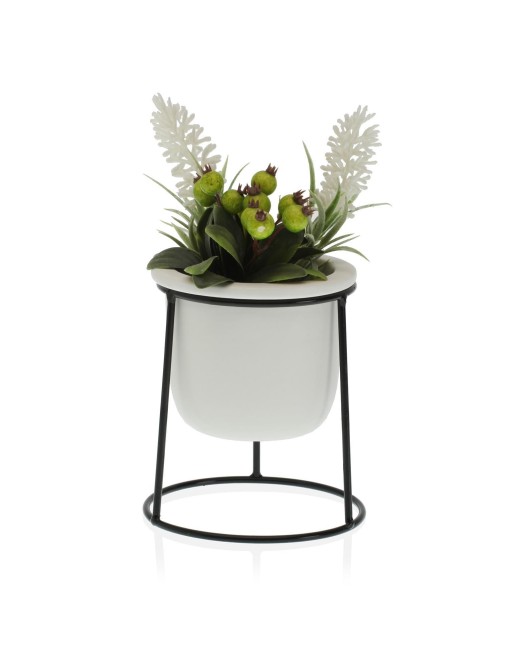 WHITE CERAMIC POT WITH METAL BASE 14.5x10 CM WHITE CERAMIC POT WITH METAL BASE 14.5x10 CM