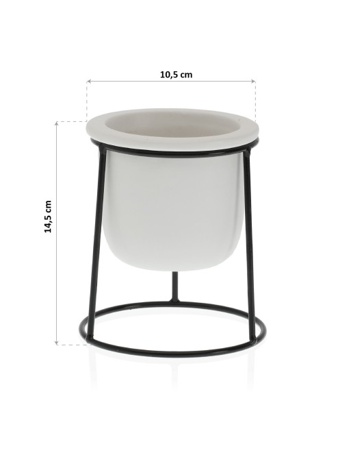 WHITE CERAMIC POT WITH METAL BASE 14.5x10 CM WHITE CERAMIC POT WITH METAL BASE 14.5x10 CM