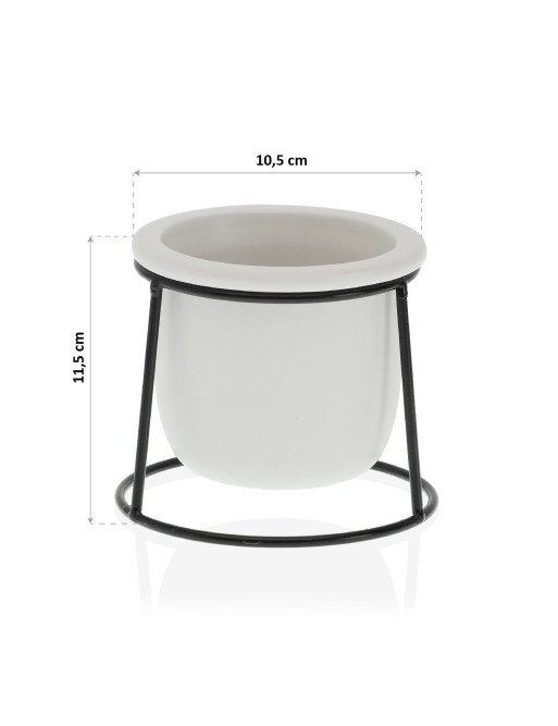 MACETA DE CERAMICA BLANCA CON BASE METALICA 11.5x10 CM