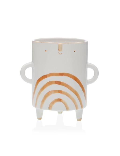 CERAMIC PLANTER WITH HANDLES SMILING BOY WHITE AND ORANGE
