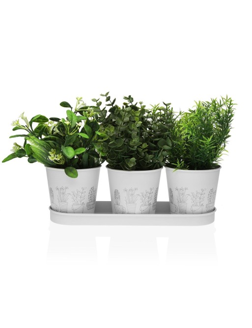 TRIPLE MACETA METALICA COLOR BLANCA 33x11 CM