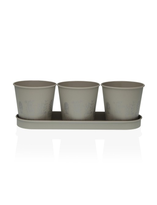 POT TRIPLE EN MÉTAL GRIS 33x11 CM POT TRIPLE EN MÉTAL GRIS 33x11 CM