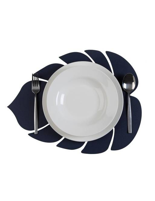 MODÈLE DE NAPPE INDIVIDUELLE MONSTERA LEAF BLEU NUIT MODÈLE DE NAPPE INDIVIDUELLE MONSTERA LEAF BLEU NUIT