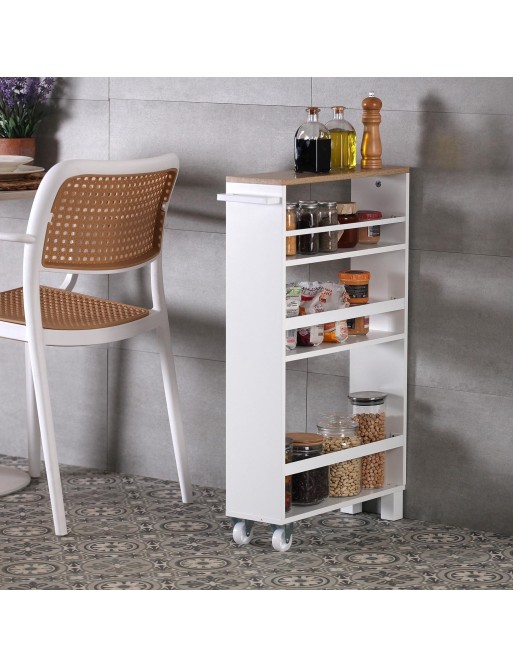 KITCHEN TROLLEY WITH WHEELS WHITE AND 3 SHELVES