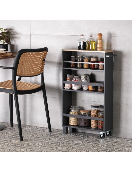 KITCHEN TROLLEY WITH WHEELS GREY AND 3 SHELVES