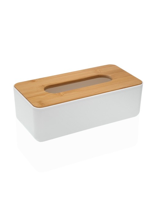 WHITE TISSUE BOX WITH BAMBOO LID