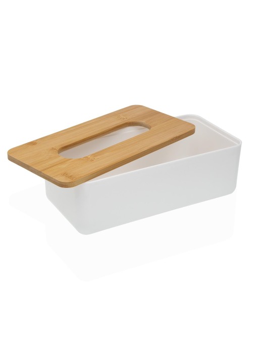 WHITE TISSUE BOX WITH BAMBOO LID