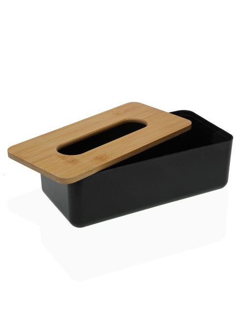 BLACK TISSUE BOX WITH BAMBOO LID