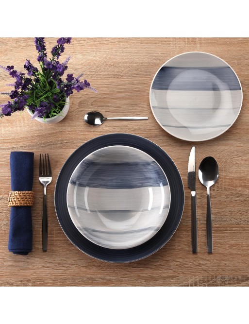 VAJILLA CON 18 PIEZAS MODELO ALUVEN AZUL OSCURO