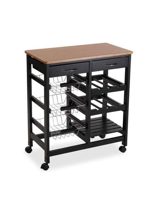 KITCHEN TROLLEY WITH WHEELS AND 3 BASKETS BLACK