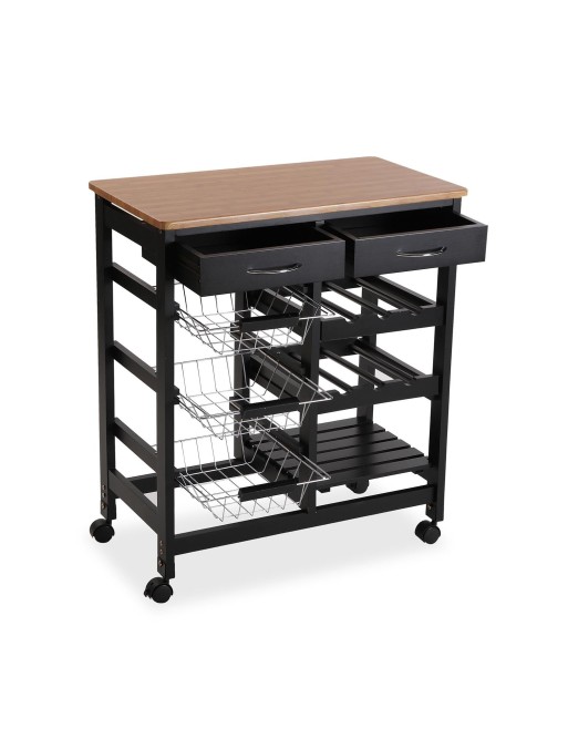 KITCHEN TROLLEY WITH WHEELS AND 3 BASKETS BLACK