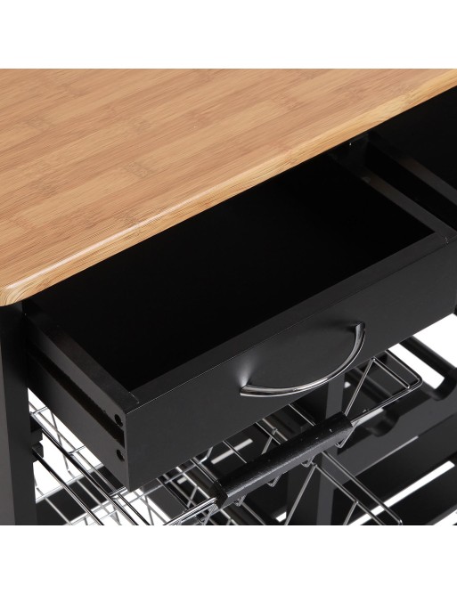 KITCHEN TROLLEY WITH WHEELS AND 3 BASKETS BLACK