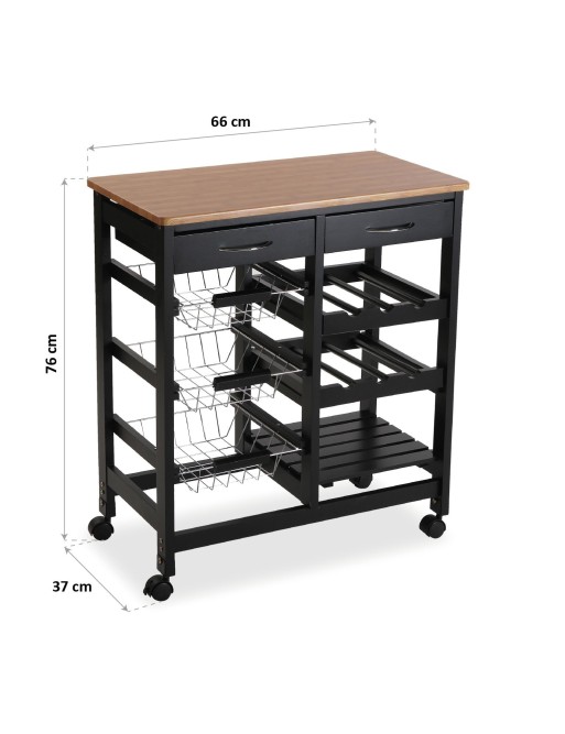 KITCHEN TROLLEY WITH WHEELS AND 3 BASKETS BLACK