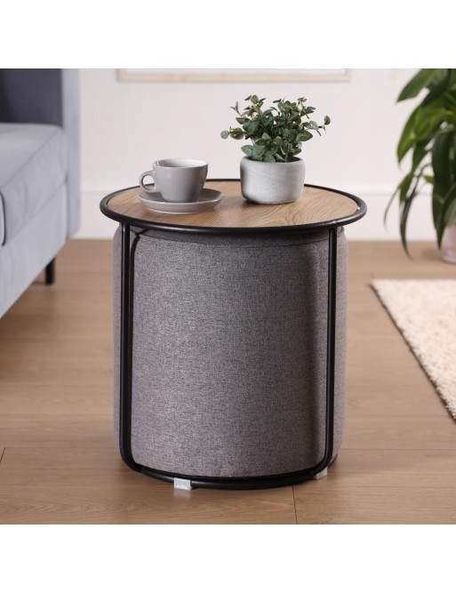 DUNKELGRAUES POUF UND TABLE LIS MODELL