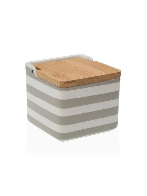 SALERO CON TAPA DE BAMBU MODELO RAYAS GRISES