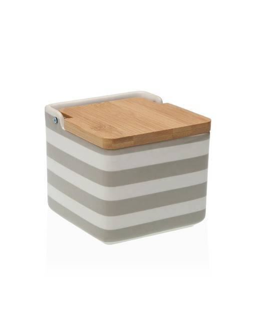 SALT SHAKER WITH BAMBOO LID MODEL GREY STRIPES SALT SHAKER WITH BAMBOO LID MODEL GREY STRIPES
