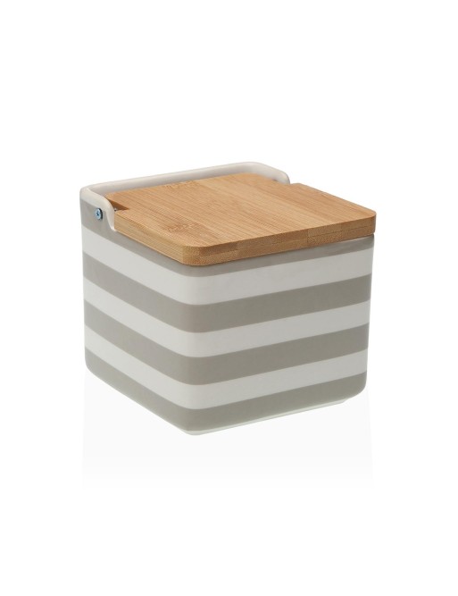 SALERO CON TAPA DE BAMBU MODELO RAYAS GRISES