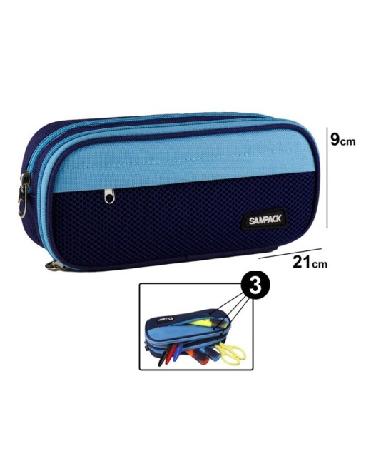 Estuche Bicolor con 3 cremalleras color Azul y Negro Estuche Bicolor con 3 cremalleras color Azul y Negro