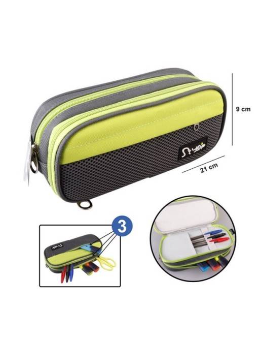 Zweifarbige Hülle mit 3 orangefarbenen und pistaziengrünen Reißverschlüssen Zweifarbige Hülle mit 3 orangefarbenen und pistaziengrünen Reißverschlüssen