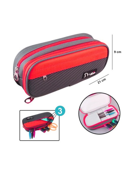 Estuche Bicolor con 3 cremalleras color Negro y Rojo Estuche Bicolor con 3 cremalleras color Negro y Rojo