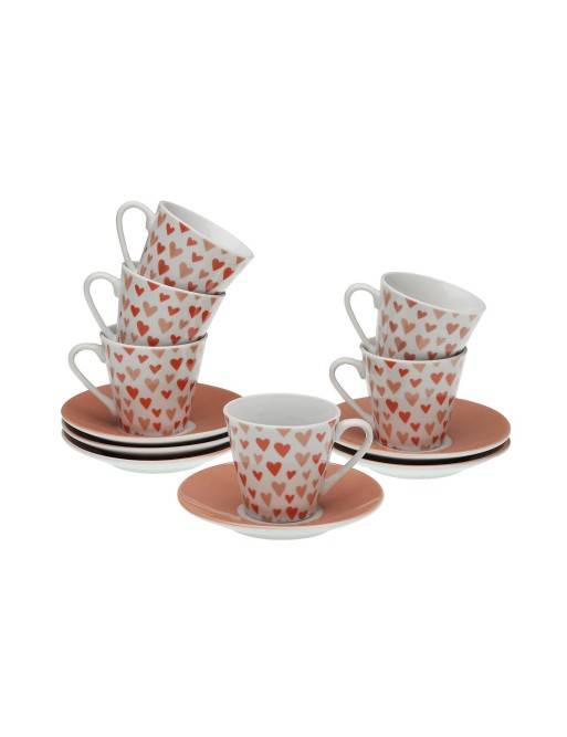 ENSEMBLE DE 6 TASSES À CAFÉ AVEC SOUCOUPE MODÈLE CUORE ENSEMBLE DE 6 TASSES À CAFÉ AVEC SOUCOUPE MODÈLE CUORE