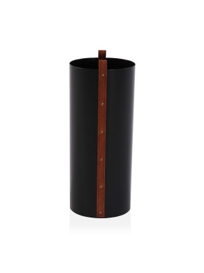 PORTE-PARAPLUIE NOIR AVEC DÉTAIL EN CUIR MARRON