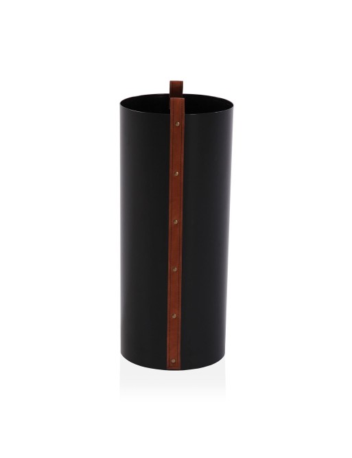 PORTE-PARAPLUIE NOIR AVEC DÉTAIL EN CUIR MARRON