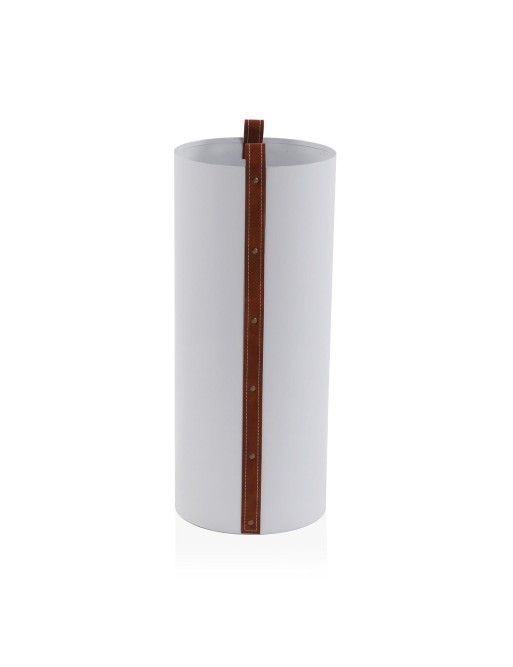 WHITE UMBRELLA STAND WITH BROWN LEATHER DETAIL WHITE UMBRELLA STAND WITH BROWN LEATHER DETAIL