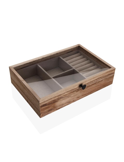 BOÎTE À BIJOUX EN BOIS AVEC DESSUS EN VERRE ET DEUX TIROIRS