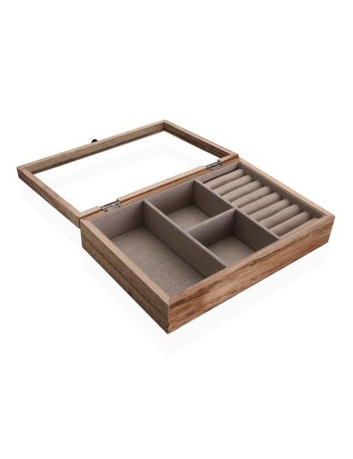 BOÎTE À BIJOUX EN BOIS AVEC DESSUS EN VERRE ET DEUX TIROIRS