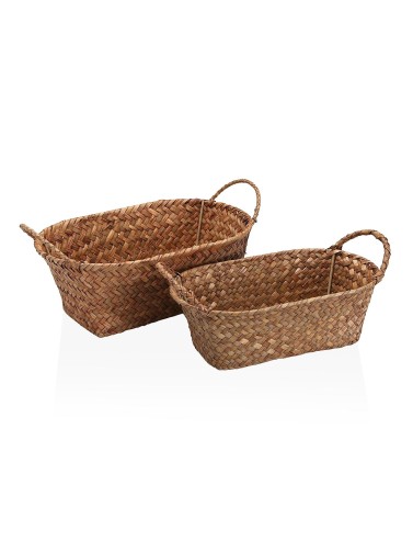 SET OF 2 ROUND BASKETS WITH HANDLES BROWN COLOR