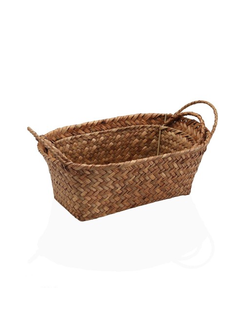 LOT DE 2 PANIERS RONDS AVEC POIGNÉES COULEUR MARRON