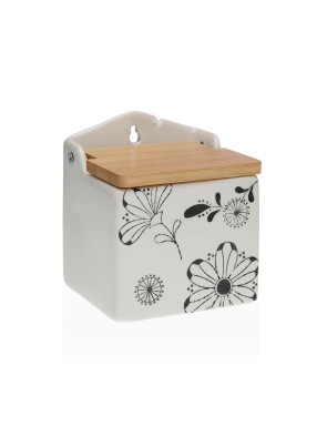 SALIÈRE AVEC COUVERCLE EN BAMBOU MODÈLE FLEURS EN NOIR