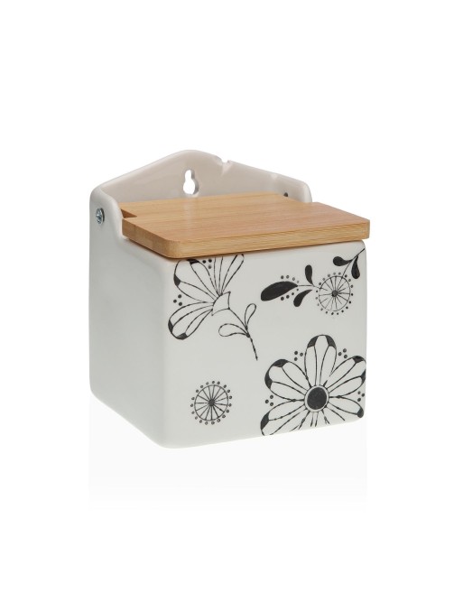 SALT SHAKER WITH BAMBOO LID MODEL FLOWERS IN BLACK SALT SHAKER WITH BAMBOO LID MODEL FLOWERS IN BLACK