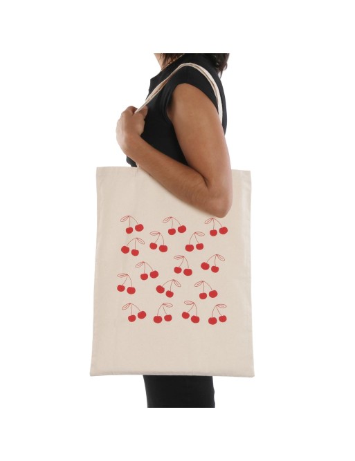 WHITE SHOPPING BAG WITH CHERRIES