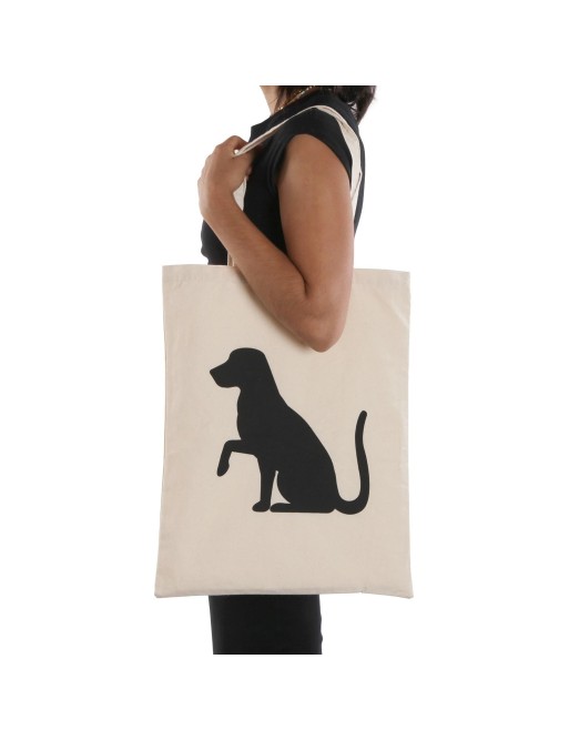 SAC SHOPPING BLANC MODÈLE CHIEN NOIR