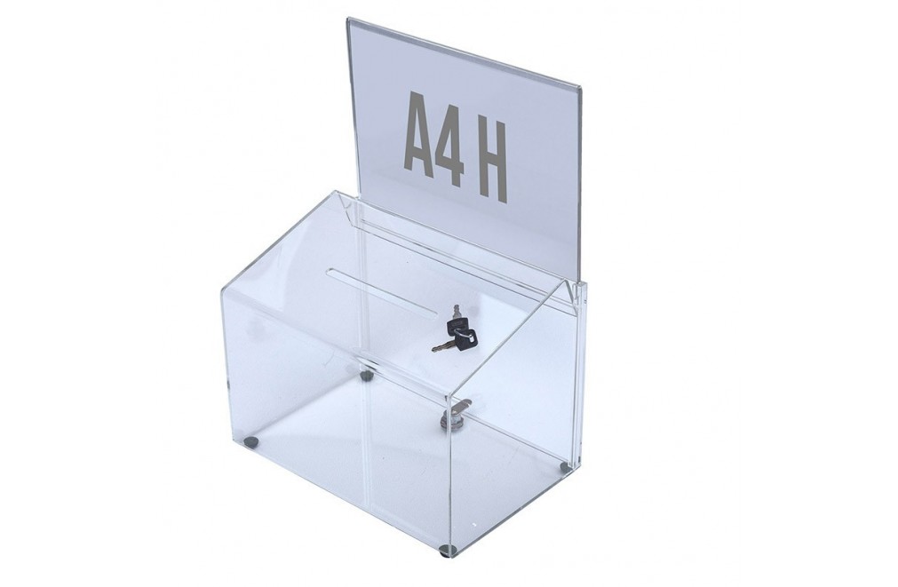 Suggestion box with support for A4H poster and lock