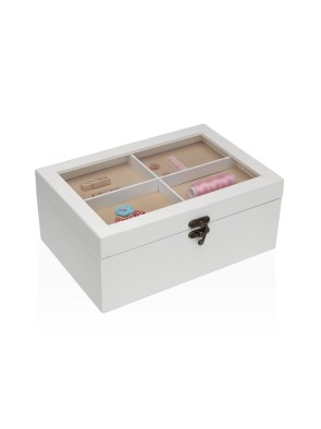 WOODEN SEWING BOX IN WHITE COLOR WITH FOUR COMPARTMENTS