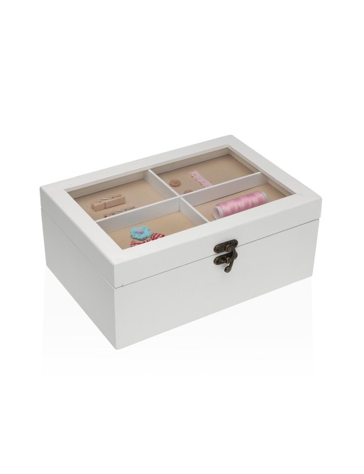 WOODEN SEWING BOX IN WHITE COLOR WITH FOUR COMPARTMENTS