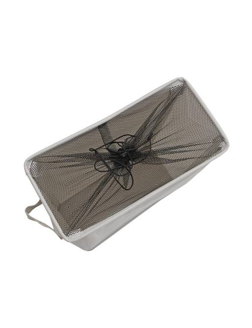 ELONGATED GREY LAUNDRY BASKET WITH MESH COVER