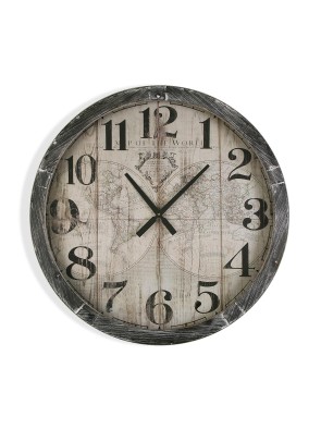 WELTMODELL WANDUHR 76,5 CM AUS HOLZ