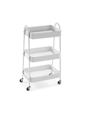 METAL CART WITH 3 SHELVES AND WHEELS WHITE TOWER MODEL