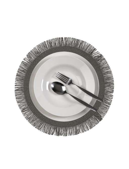 SET DE TABLE GRIS À FRANGES MODÈLE SPIRALE
