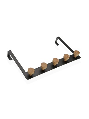 BLACK WALL COAT RACK WITH 5 HOOKS