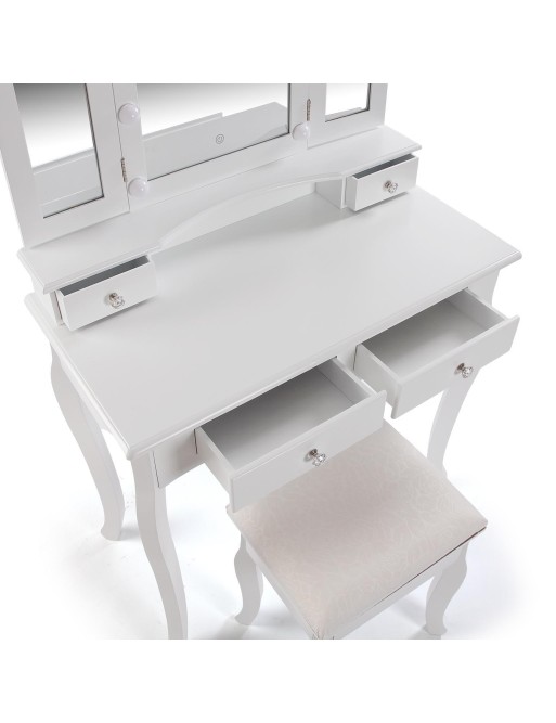 COIFFEUSE AVEC TABOURET ET LUMIÈRES LED BLANCHES MODÈLE PARIS